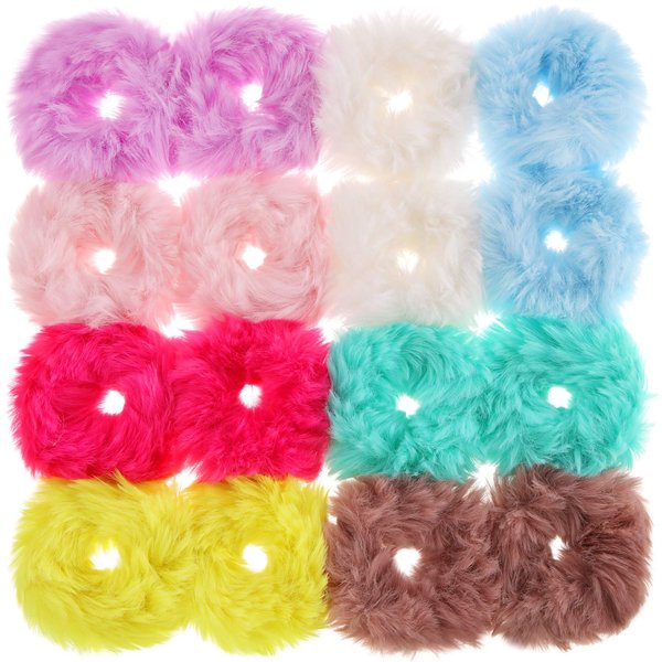 16 Pieces Faux Fur Hair Band Rope Hair Holder Hair Ring Ties Ponytail Holder for Women Girl