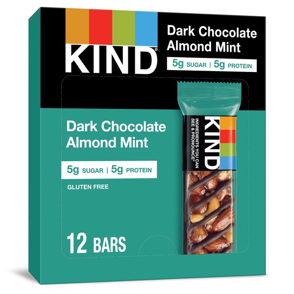 KIND Bars, Dark Chocolate Mint, Healthy Snacks, Gluten Free, Low Sugar, 12 Count