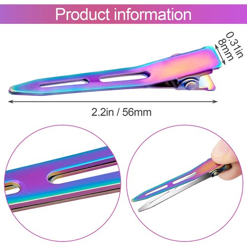 OIIKI 10 Pack 2.2 Inches Rainbow Alligator Hair Clips, Metal Duck Bill Hair Clips Pins without Teeth, Curl Clips Hair Barrettes Accessories for Hair Coloring, Hair Styling, Salon, Bows DIY