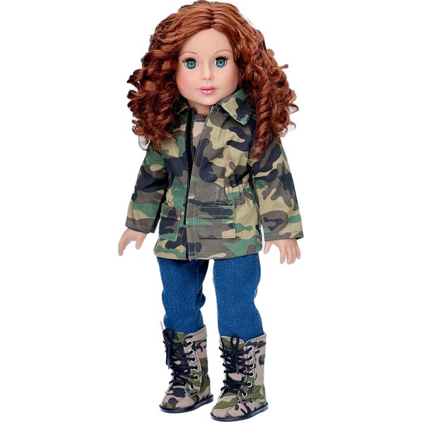 Military Style - 18 Inch Doll Clothes - 4 Piece Outfit - Camouflage Jacket, T-Shirt, Stretchy Jeans and Camouflage Boots (Dolls Not Included)