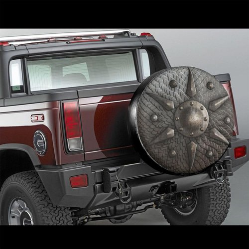 Round Metal Shield Viking Spare Tire Cover Retro Medieval Tire Wheel Covers Weatherproof Wheel Tire Protector Waterproof Tyre Covers Universal for Trailer RV SUV Off-Road Vehicle Motorhome 14 Inch