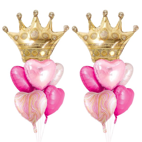 D Dywarm Crown Princess Balloons Pink And Gold Set Of 2 Foil Helium Mylar Balloons,For Princess Birthday Party Decorations Baby Shower Supplies