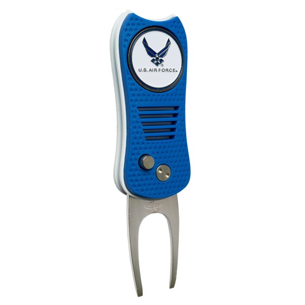 Team Golf Military Air Force Retractable Divot Tool with Double-Sided Magnetic Ball Marker, Features Patented Single Prong Design, Causes Less Damage to Greens