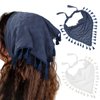 AWAYTR Floral Tassels Hair Scarf Headband - 2PCS Cotton Hair Bandana Scarf With Tassels Tie Back Head Kerchief Headband for Women and Girls (Navy Blue+White)