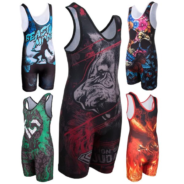 KO Sports Gear - Unisex Wrestling Singlet (Lion of Judah, Adult X-Small)