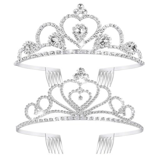 Lurrose Rhinestone Tiara Crown, Crystal Tiara Wedding Bridal Birthday Pageant Princess Tiara Crown Headband, 2Pack