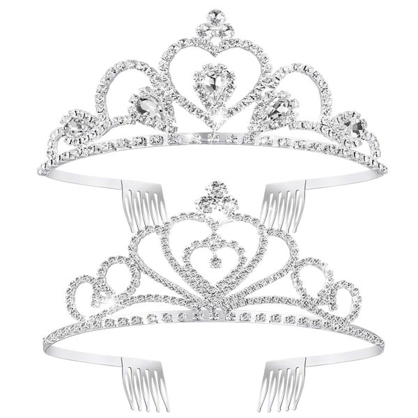 Lurrose Rhinestone Tiara Crown, Crystal Tiara Wedding Bridal Birthday Pageant Princess Tiara Crown Headband, 2Pack