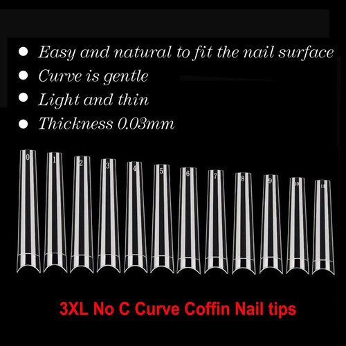 3XL Coffin No C Curve Nail Tips-Clear Acrylic Nails Long Coffin Shape Nail Tips SITELENABY 420 pcs Flattened Half Cover False Nails for Nail Salons and DIY French ABS Nail Art Tips 12 Size (coffin 3xl no c 420pcs per box)