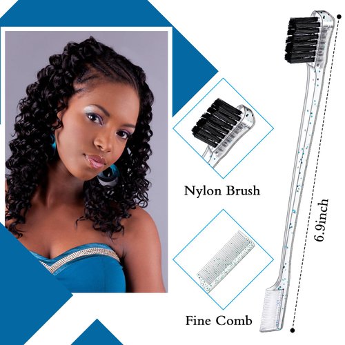 Geiserailie 3 Pcs Slick Back Hair Brush Set Bristle Hair Brush Edge Control Brush Teasing Comb for Women Baby Kids' Black Hair (Clear Blue)