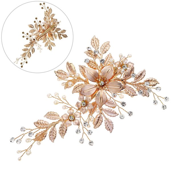 Flower Wedding Hair Clip for Brides Hair Pieces Leaf Bridal Headpieces with Rhinestones Hair Pins Wedding Hair Accessories for Bridesmaids Flower Girls Party Prom (A)