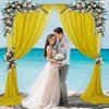FUHSY Wedding Arch Draping Fabric Gold 20FT 2 Panels Chiffon Fabric Drapery Gold Backdrop Curtain Wedding Arch Drapes Sheer Curtains Wedding Backdrop for Reception Chiffon Party Ceiling for Ceremony