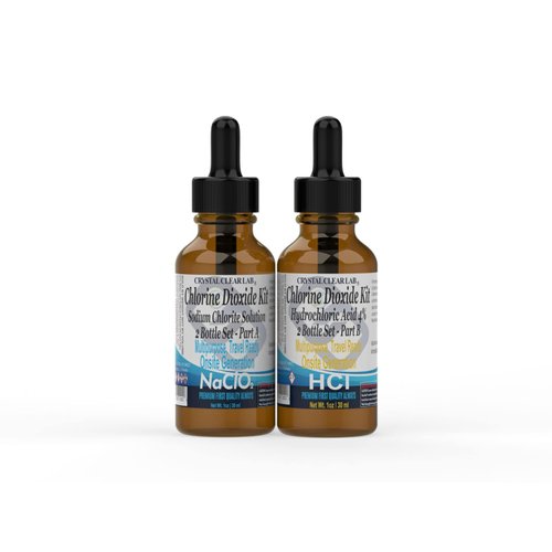 Chlorine Dioxide Kit, 4-5% Hydrochloric Acid and Sodium Solution, 1 Oz Bottles, 2 Pack
