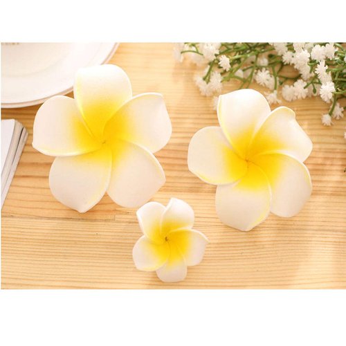 VEICOSTT Women Flower Foam Hair Clip Hawaiian Artificial Plumeria Flower for Beach Wedding 3 Pack ZFJ01N (White)