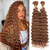 Fabimiya Deep Curly Braiding Human Hair 100g 20 Inch Color 30 Auburn Brown Deep Water Wave Bulk Human Hair for Braiding No Weft Brazilian Virgin Deep Curly Human Hair Extensions for Boho Braids