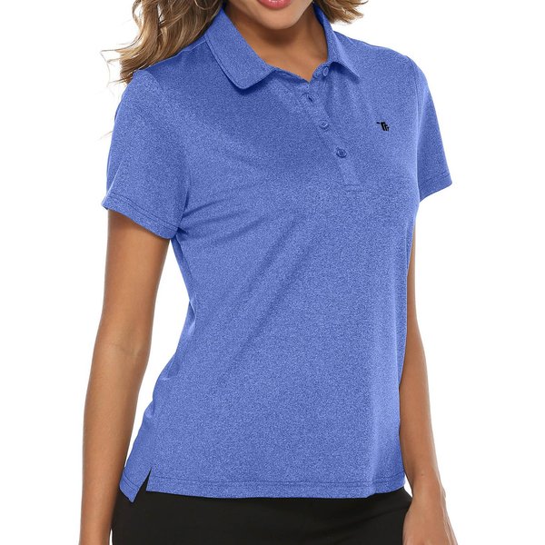 TBMPOY Women's Golf Polo T Shirts Lightweight Moisture Wicking Short Sleeve Shirt Quick Dry 4-Button Dark Blue L