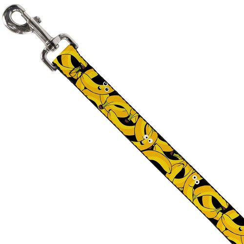 Dog Leash Bananas Stacked Cartoon Black Yellows 4 Feet Long 0.5 Inch Wide