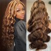 30 Inch Highlight Ombre Lace Front Wig Human Hair 13x6 HD Transparent Honey Blonde Lace Front Wigs Human Hair Body Wave 4/27 Highlight Ombre Lace Frontal Wigs Pre Plucked with Baby Hair 180% Density