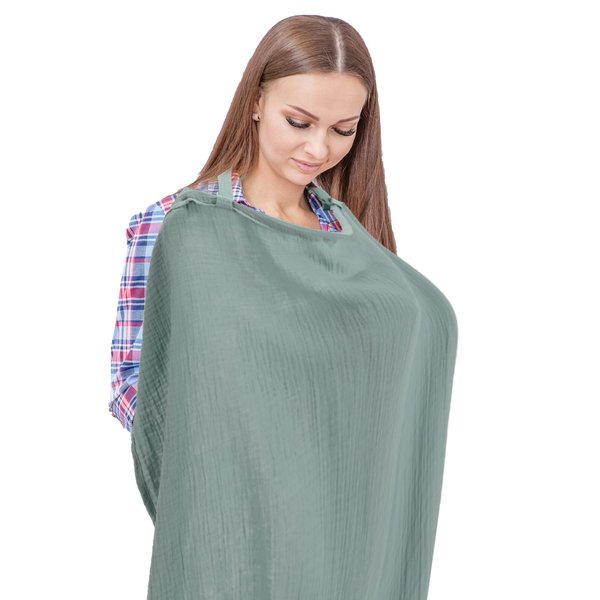 Abaokai Muslin Nursing Cover, Breastfeeding Cover, Soft Cotton Multi-Use Privacy Nursing Covers with Adjustable Neck Strap (Green)