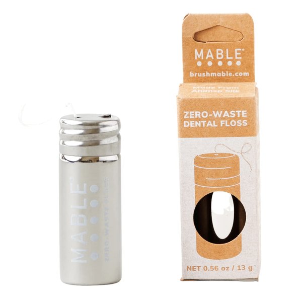 MABLE Refillable Dental Floss, Silk Dental Floss, Reusable Stainless Steel Container