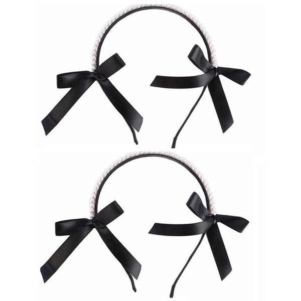 Vctitil 2 Pieces Sweet Butterfly Tie Hair Band with Cute Korean Style Hair Band All Pearl Girl Matching Headwear