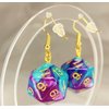 d20 20-Sided Polyhedral Dice Earrings - Hook with Earnuts (Light Blue-Purple Swirl)