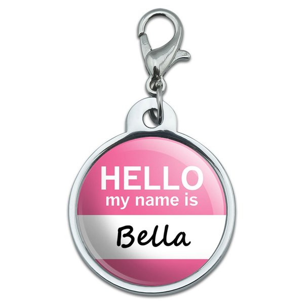 Chrome Plated Metal Small Pet ID Dog Cat Tag Hello My Name is BA-BR - Bella