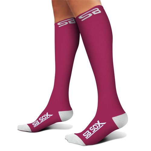 SB SOX Compression Socks (20-30mmHg) for Men & Women – Best Compression Socks for All Day Wear, Better Blood Flow, Swelling! (Small, Pink/White)