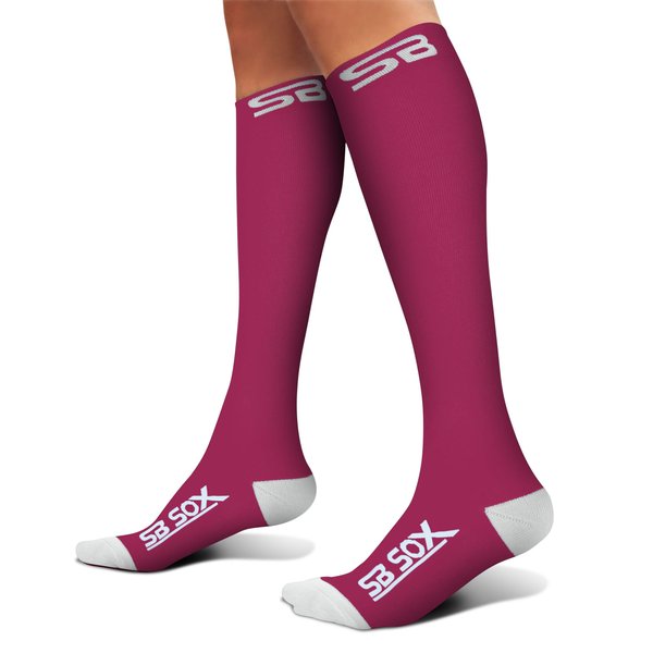 SB SOX Compression Socks (20-30mmHg) for Men & Women – Best Compression Socks for All Day Wear, Better Blood Flow, Swelling! (Small, Pink/White)