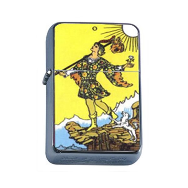 The Fool Tarot Card Windproof Refillable Flip Top Oil Lighter with Tin Gift Box D-090