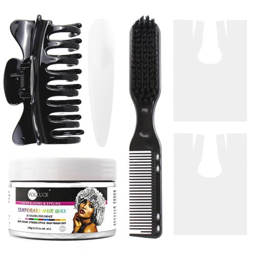 VOLLUCK Hair Color Wax Temporary Hair Color White Hair Dye Hair Coloring Kit Include Disposable Capes + Brush + Cosmetic Spoon + Claw Clips for Party, Cosplay, Halloween, Christmas 4.23 Oz.(White)