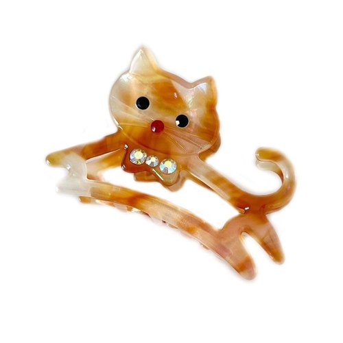 1Pc Brown Cat Hair Claw Clips, French Style Barrettes hair Clip Accessories, Acetate Animal Cat Hair Claw, Cat Rhinestone Acetate Medium Size Hair Claw for Women Hair Clips Beauty and Personal Care