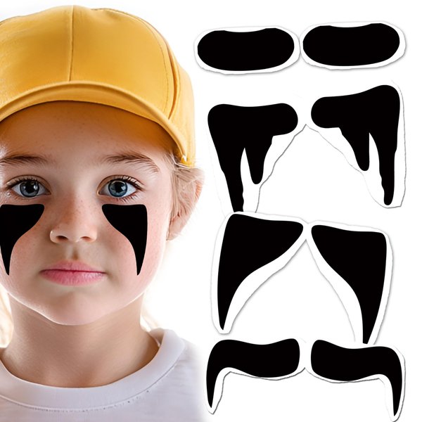 16-Pack Temporary Tattoo Stickers - 2.3 x 3.9 Inch Black Eye Shadow Designs - Ideal for Sports Events, Cosplay, Halloween, and All Ages