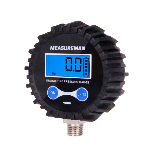 MEASUREMAN 2-1/2" Dial Size Digital Air Pressure Gauge with 1/4'' NPT Bottom Connector and Protective Boot, 0-200psi, Accuracy 1%, Battery Powered with LED Light