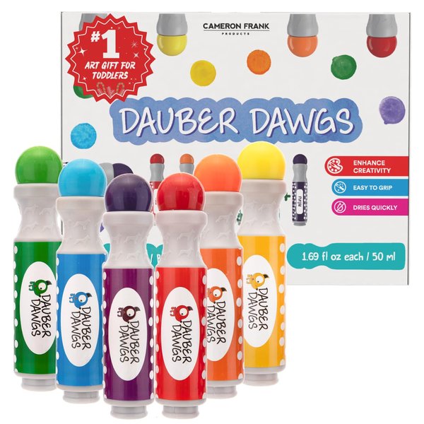 Dauber Dawgs Washable Dot Markers for Toddlers 1-3 - Bingo Markers for Dot Art w/ PDF Activity Books, Dot Paints Washable for Kids, Bingo Dabbers Dotters & Dobbers, Holiday Gifts Daubers, Dot Painting