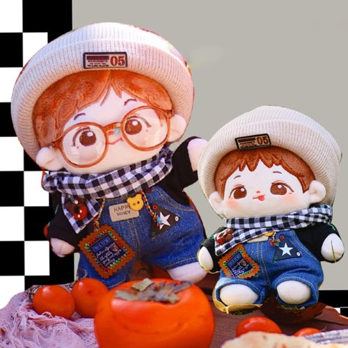 niannyyhouse 20cm Plush Doll Clothes Black Forest Set Knitted Cap Scarf Glasses Hoodie Overalls Doll Accessories Dress Up (20cm)