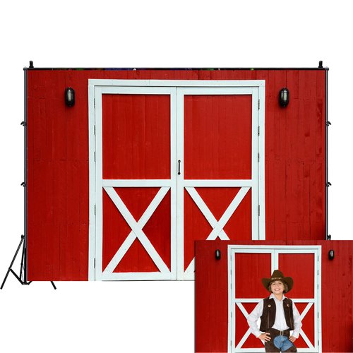 7×5ft Western Cowboy Backdrop Red Wood Plank Rustic Wooden Barn Door Backdrop Farmhouse for Baby Shower Kids Child Boy Birthday Party Supplies Decorations Background Banner Props (red)