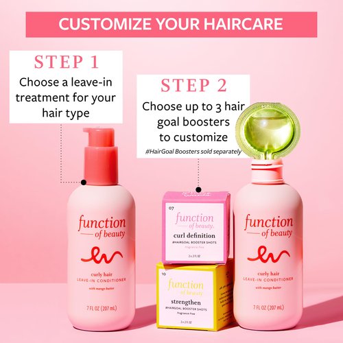 FUNCTION OF BEAUTY Curly Hair Leave In Conditioner Base, 7 oz Each (2-Pack) - Sulfate Free Conditioner with Mango Butter Hydrates, De-Frizzes and Defines Curls
