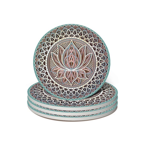 Mandala Coasters for Drinks,Doawbang Absorbent Ceramic Stone Coasters Set of 4 Cork Base Marble Art Cups Table Mats for Home Decor (Green)