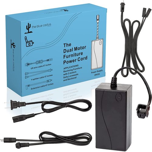 Dual Motor Power Supply Kit - Universally Compatible Power Supply for Electric Reclining Furniture - with Y Splitter Extension Cord & 2-Pin Connector - 29V 2A Adapter for Loveseats, Chairs and Sofas