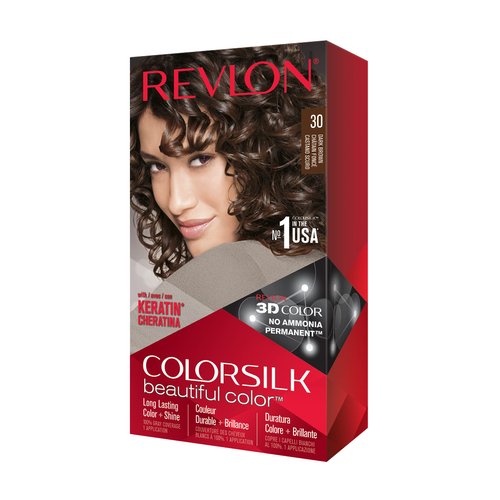Revlon Colorsilk Beautiful Color, Permanent Hair Dye with Keratin, 100% Gray Coverage, Ammonia Free, 30 Dark Brown