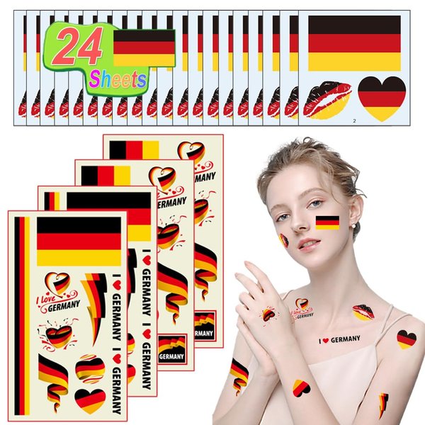 24 Sheets Germany Flag Tattoos German Independence Day Face Temporary Tattoos Stickers For Men Women Kids Waterproof Germany National Country Flag for World Cup Sports Competition, Olympic Games