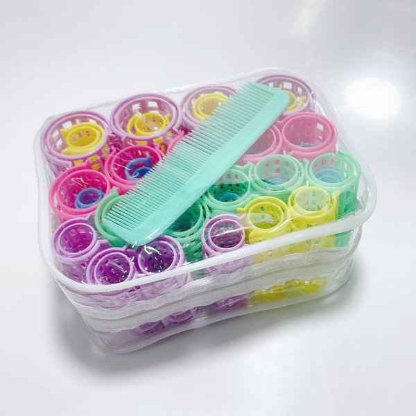 MOODKEY 36PCS Plastic Hair Rollers Set - Heatless Snap-On Self-Grip Rollers in 5 Sizes for Salon-Quality Curls, DIY Hairstyling (Purple)