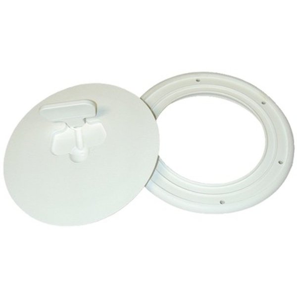 T. H. Marine T-H Marine Boat Hatch Deck Access Plate - Cam-Out Quick Release Round Inspection Hatch Port Hole Cover Plate Includes Textured Waterproof Lid - 8", White
