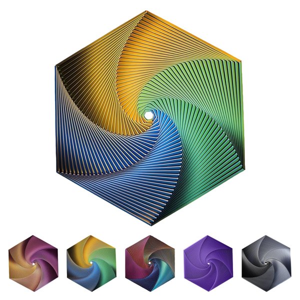 Fractal Fidget Hexagon-3D Printed Hexagon Fidget Toy, Infinity Cube Sensory Toys for Adults, Desk Spinning Toy, Hexagon Spiral Visual Fingertip Toys (Yellow-Green-Blue)