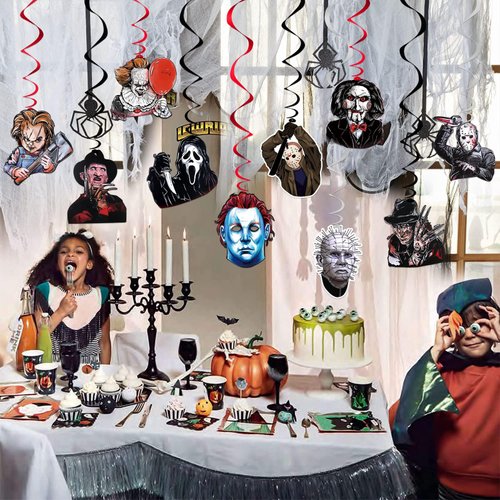 30Pcs Halloween Horror Movie Party Hanging Swirls Decorations, Horror Hanging Swirls Have A Killer Birthday Decorations for Halloween Horror Movie Zombie Vampire Birthday Party Decorations