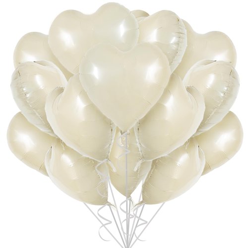TONIFUL 30Pcs 18 Inch Cream White Heart Balloons Cream White Heart Shape Foil Mylar Balloons Decoration for Birthday Valentine's Day Wedding Bridal Shower Anniversary Engagement Party Supplies
