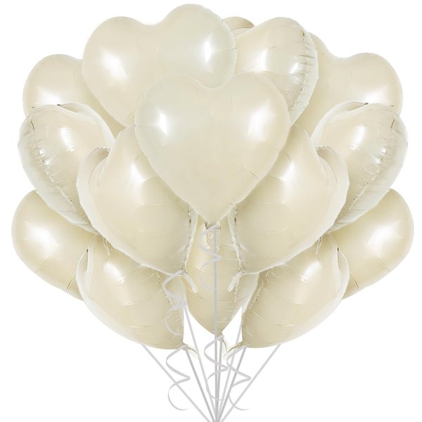 TONIFUL 30Pcs 18 Inch Cream White Heart Balloons Cream White Heart Shape Foil Mylar Balloons Decoration for Birthday Valentine's Day Wedding Bridal Shower Anniversary Engagement Party Supplies