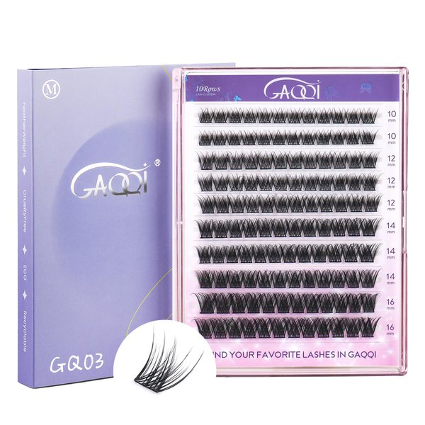 GAQQI Lash Clusters, Eyelash Clusters 120PCS C Curl Individual Lashes, Wispy Cluster Eyelash Extension 10-16mm Mixed Length, Natural Looking Cluster Lashes （GQ03, C Curl, 10-16mm)
