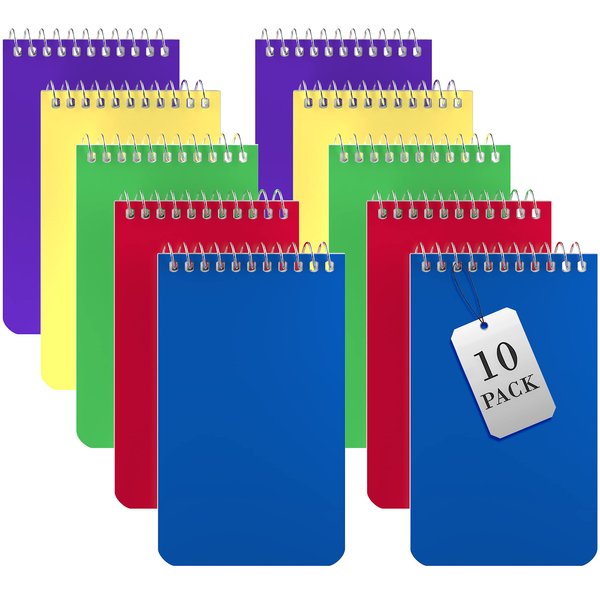 Alitte Small Notebooks, Spiral Notepads 3x5 - (Pack of 10) Pocket Notebook, Memo Pads For Home, Office, College, School - Lined College Ruled Paper - 5 Colored Notebooks, 75 Sheets Per Notebook