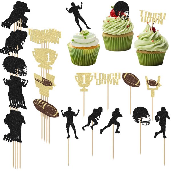45Pcs Football Cupcake Toppers Football Cake Topper Supplies, Football Cake Decorations Gifts, Football Birthday Party Decorations, Football Cupcake Liners Decor Suitable for Football Themed Parties